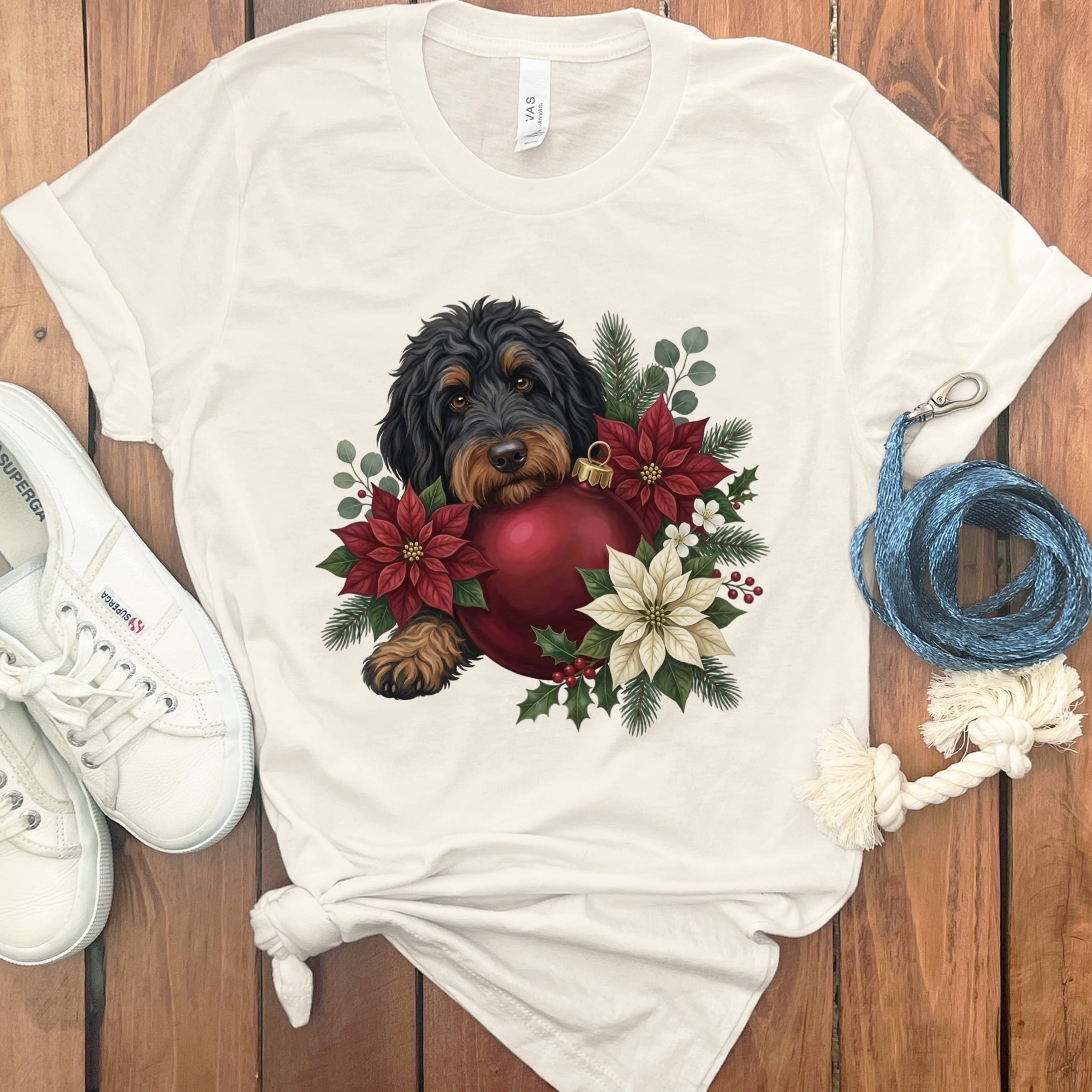 Phantom Goldendoodle Holiday Cheer T-Shirt in Natural / S by Puppy Jo
