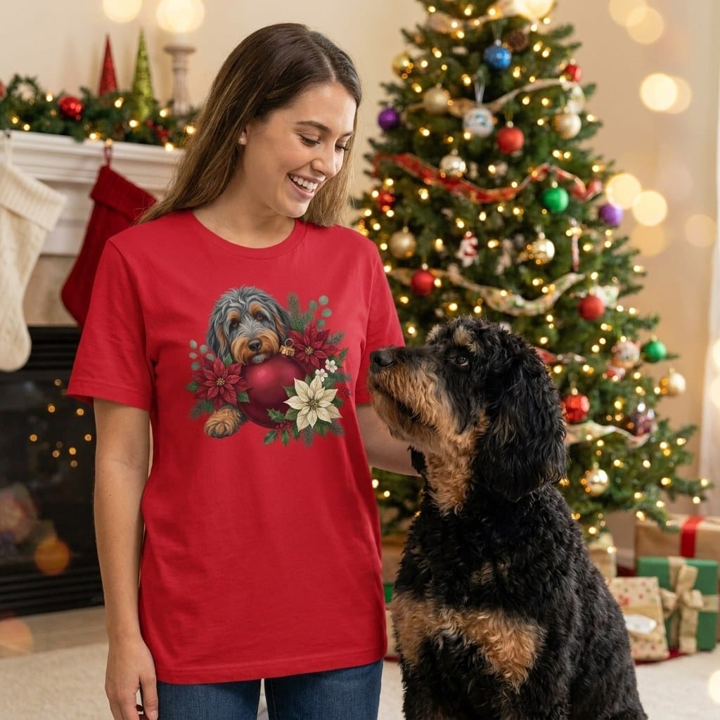 Phantom Goldendoodle Holiday Cheer T-Shirt in by Puppy Jo