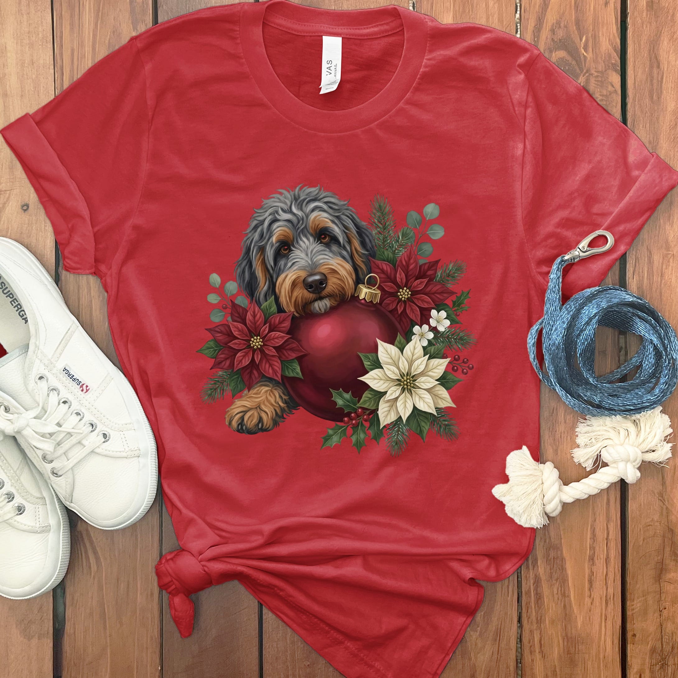 Phantom Goldendoodle Holiday Cheer T-Shirt in Red / S by Puppy Jo