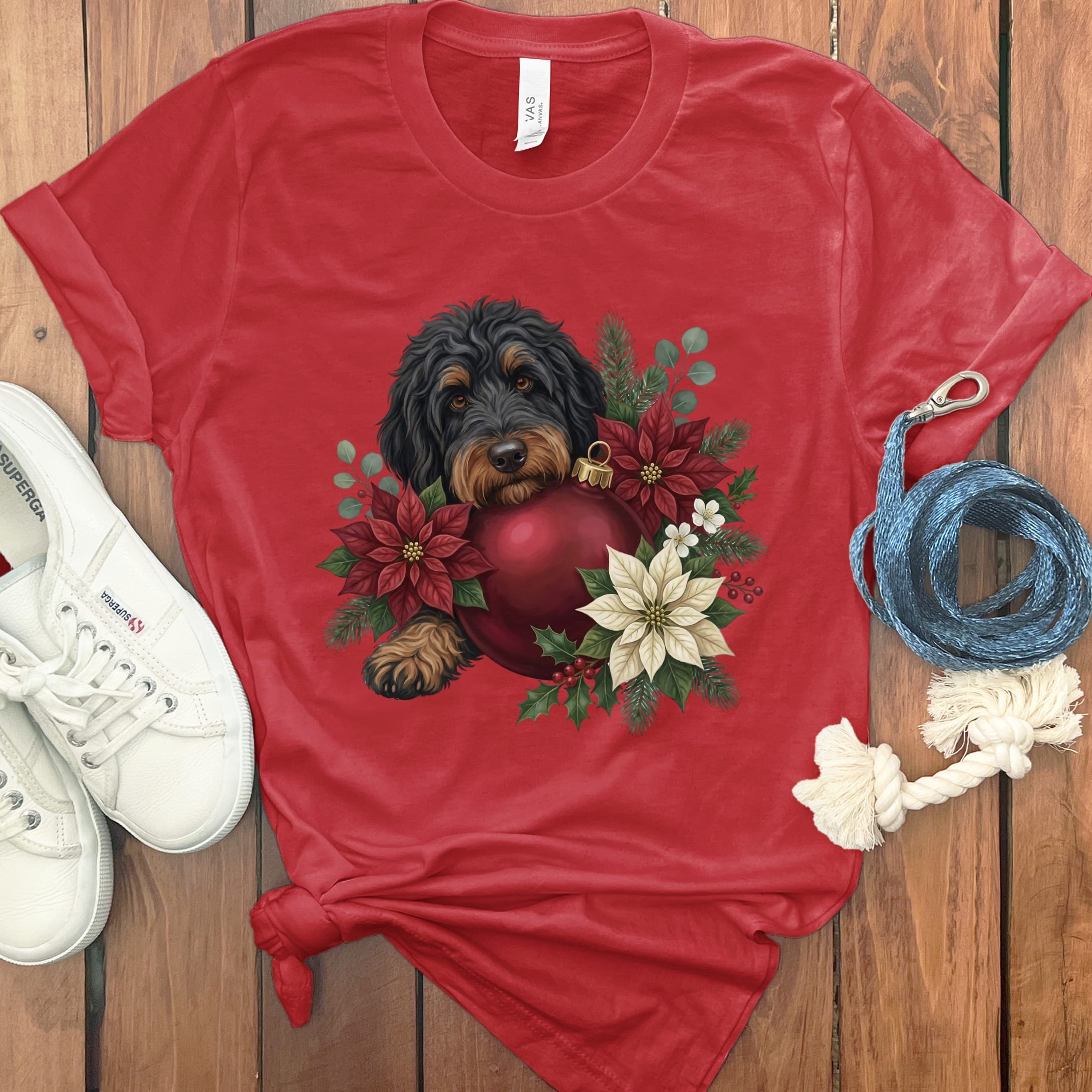 Phantom Goldendoodle Holiday Cheer T-Shirt in Red / S by Puppy Jo