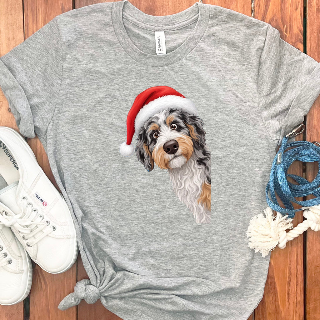 Phantom Goldendoodle Holiday Santa T-Shirt in Athletic Heather / S by Puppy Jo