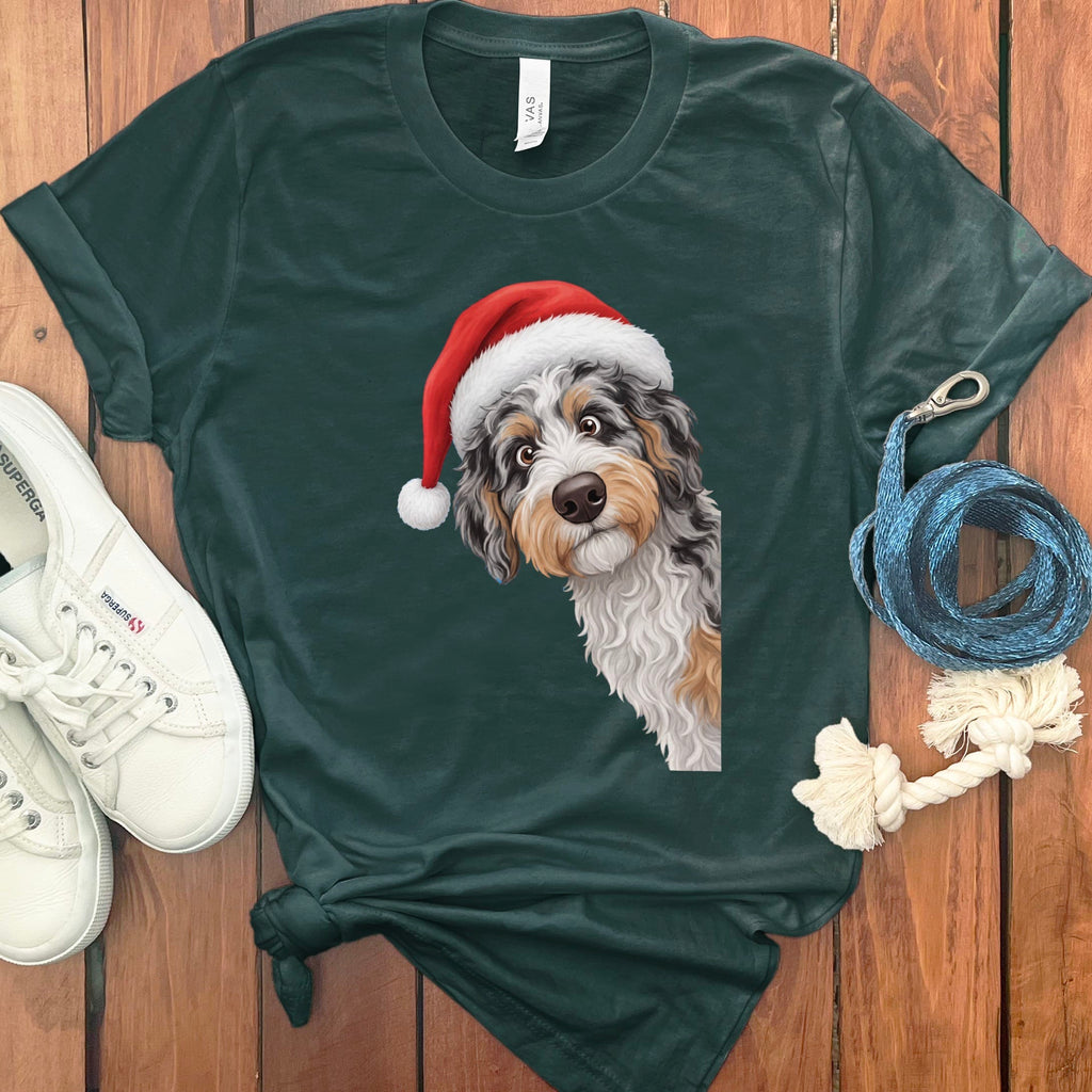 Phantom Goldendoodle Holiday Santa T-Shirt in Forest / S by Puppy Jo