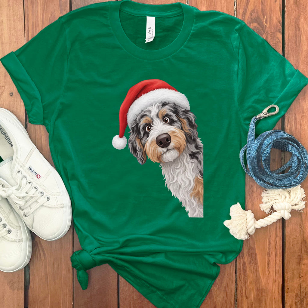 Phantom Goldendoodle Holiday Santa T-Shirt in Kelly / S by Puppy Jo
