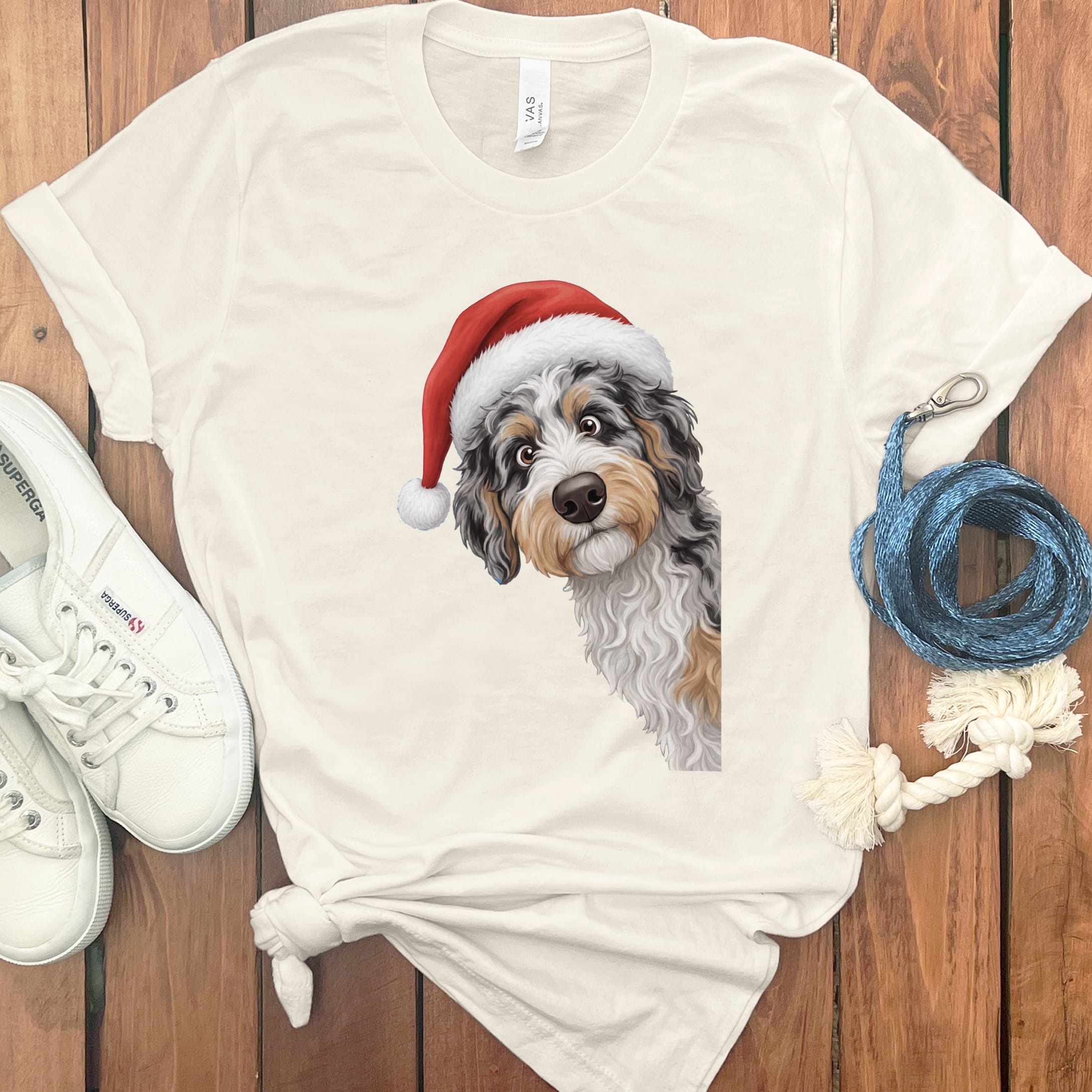 Phantom Goldendoodle Holiday Santa T-Shirt in Natural / S by Puppy Jo