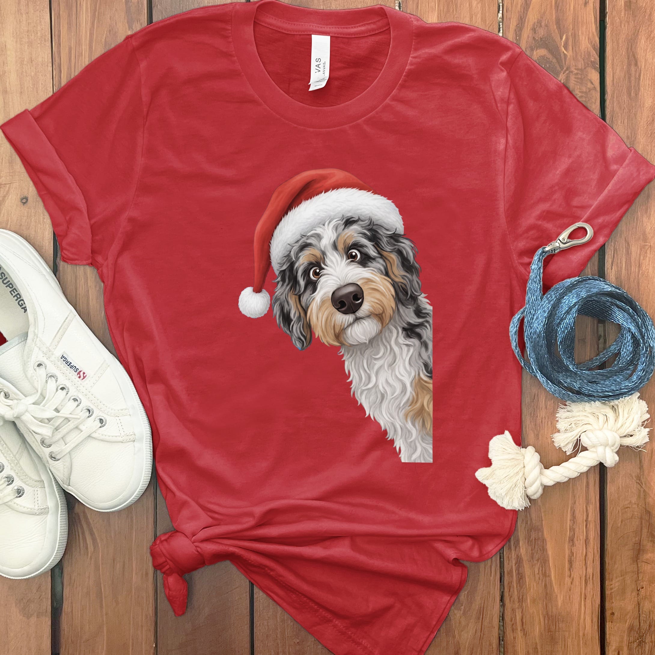 Phantom Goldendoodle Holiday Santa T-Shirt in Red / S by Puppy Jo