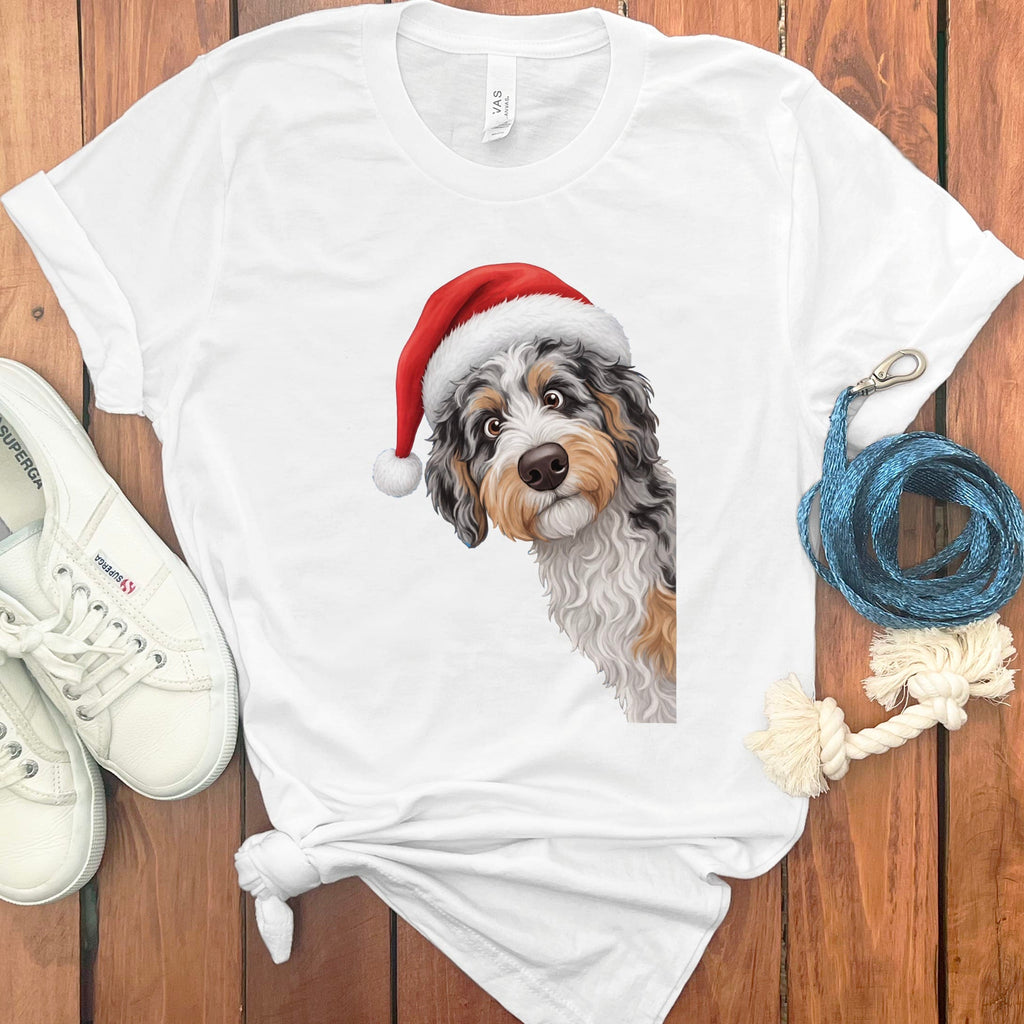 Phantom Goldendoodle Holiday Santa T-Shirt in White / S by Puppy Jo