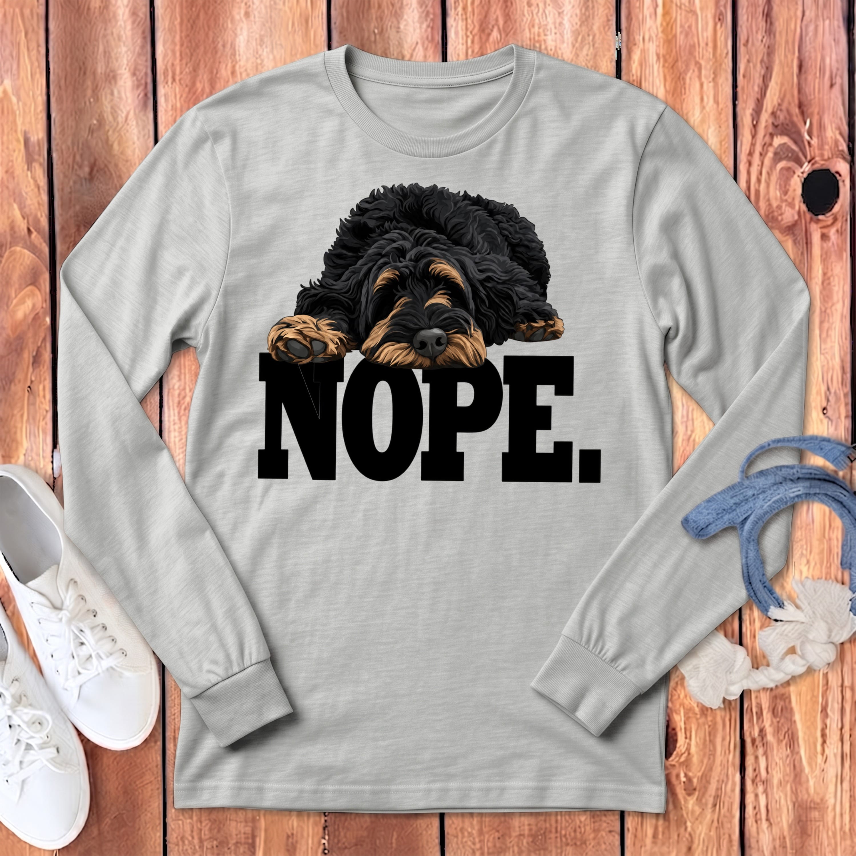 Phantom Goldendoodle Labradoodle Nope Long Sleeve T-Shirt in Athletic Heather / M by Puppy Jo