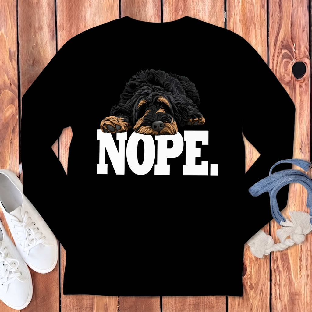 Phantom Goldendoodle Labradoodle Nope Long Sleeve T-Shirt in Black / S by Puppy Jo