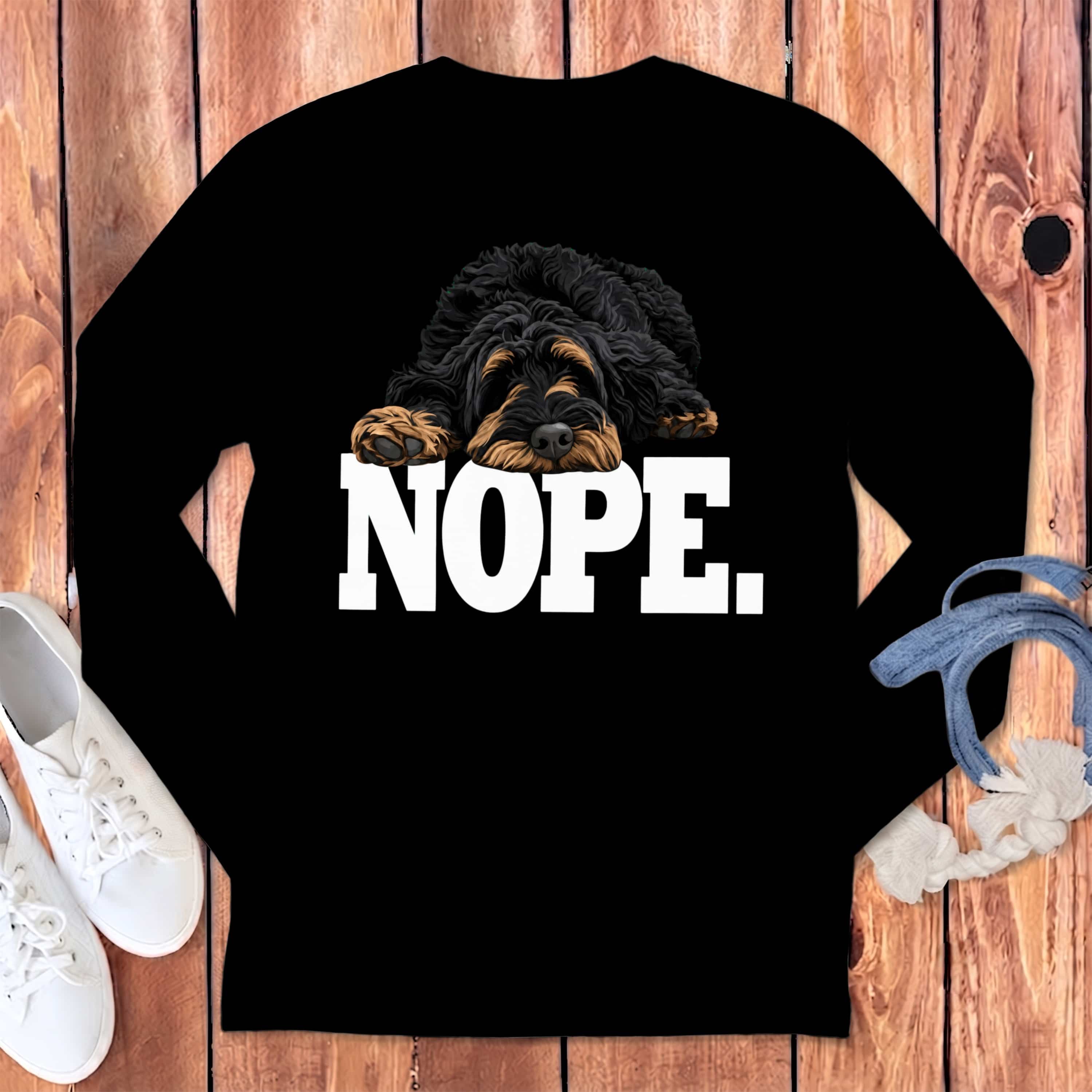 Phantom Goldendoodle Labradoodle Nope Long Sleeve T-Shirt in Black / S by Puppy Jo