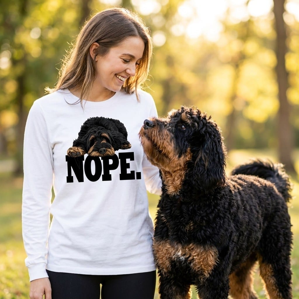 Phantom Goldendoodle Labradoodle Nope Long Sleeve T-Shirt in by Puppy Jo