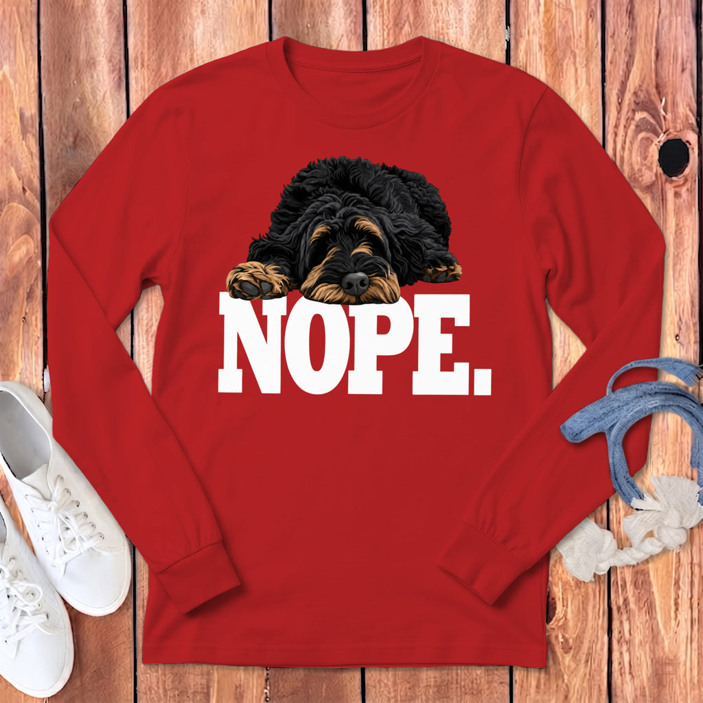 Phantom Goldendoodle Labradoodle Nope Long Sleeve T-Shirt in Red / S by Puppy Jo