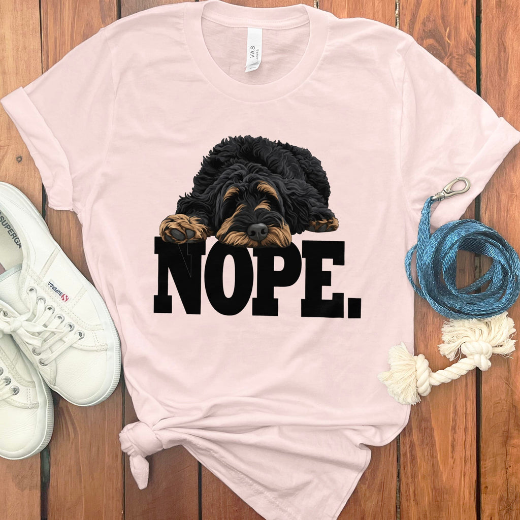 Phantom Goldendoodle Labradoodle Nope T-Shirt in Soft Pink / S by Puppy Jo