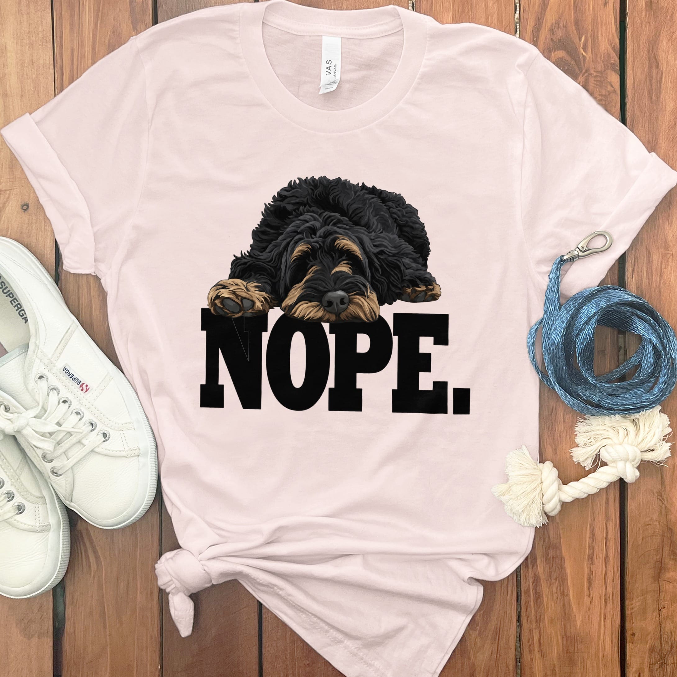 Phantom Goldendoodle Labradoodle Nope T-Shirt in Soft Pink / S by Puppy Jo