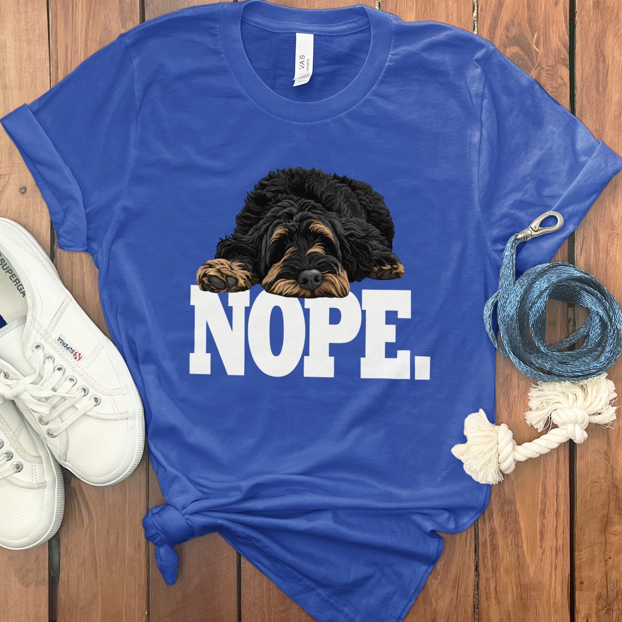 Phantom Goldendoodle Labradoodle Nope T-Shirt in True Royal / S by Puppy Jo