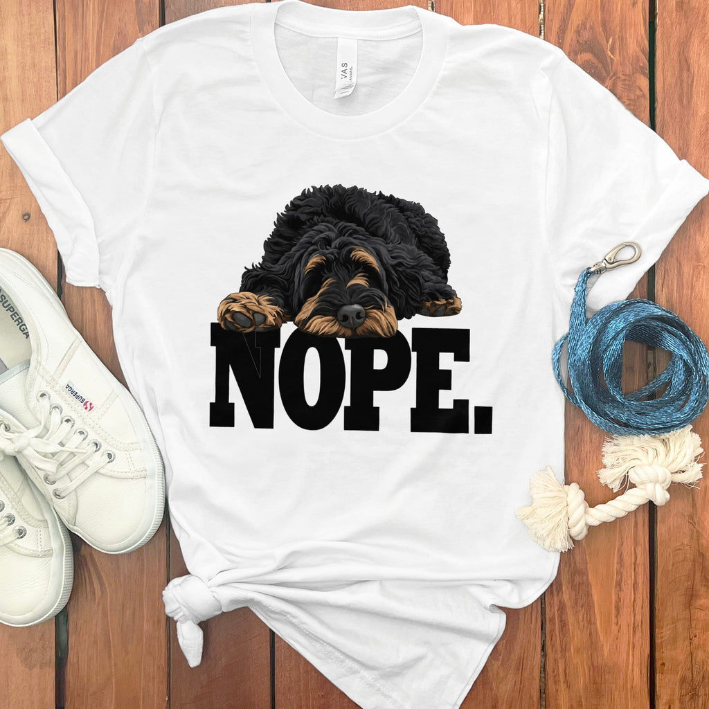 Phantom Goldendoodle Labradoodle Nope T-Shirt in White / S by Puppy Jo