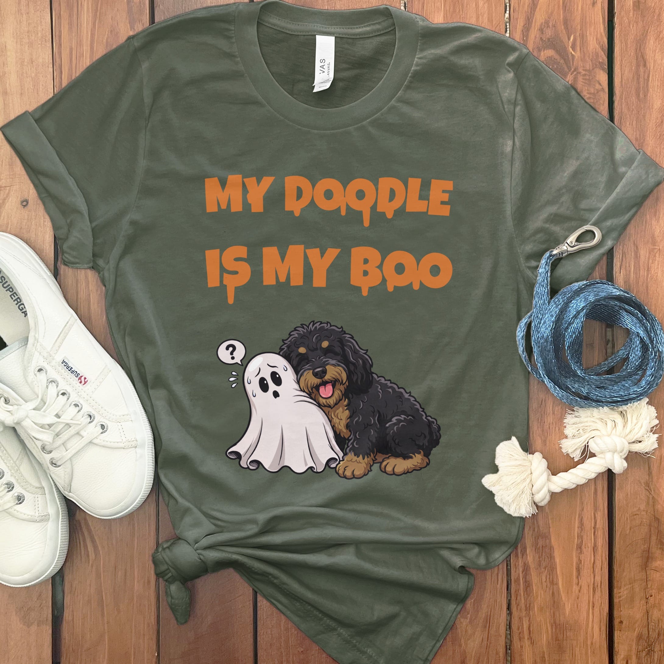 Phantom Goldendoodle My Boo T-Shirt in Military Green / S by Puppy Jo