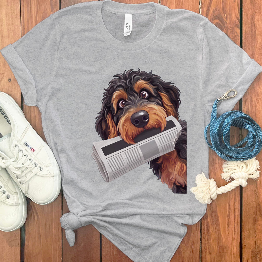 Phantom Goldendoodle Newspaper T-Shirt in Athletic Heather / S by Puppy Jo