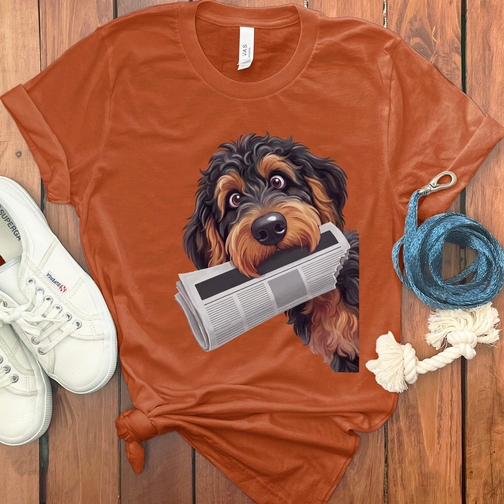 Phantom Goldendoodle Newspaper T-Shirt in Autumn / S by Puppy Jo