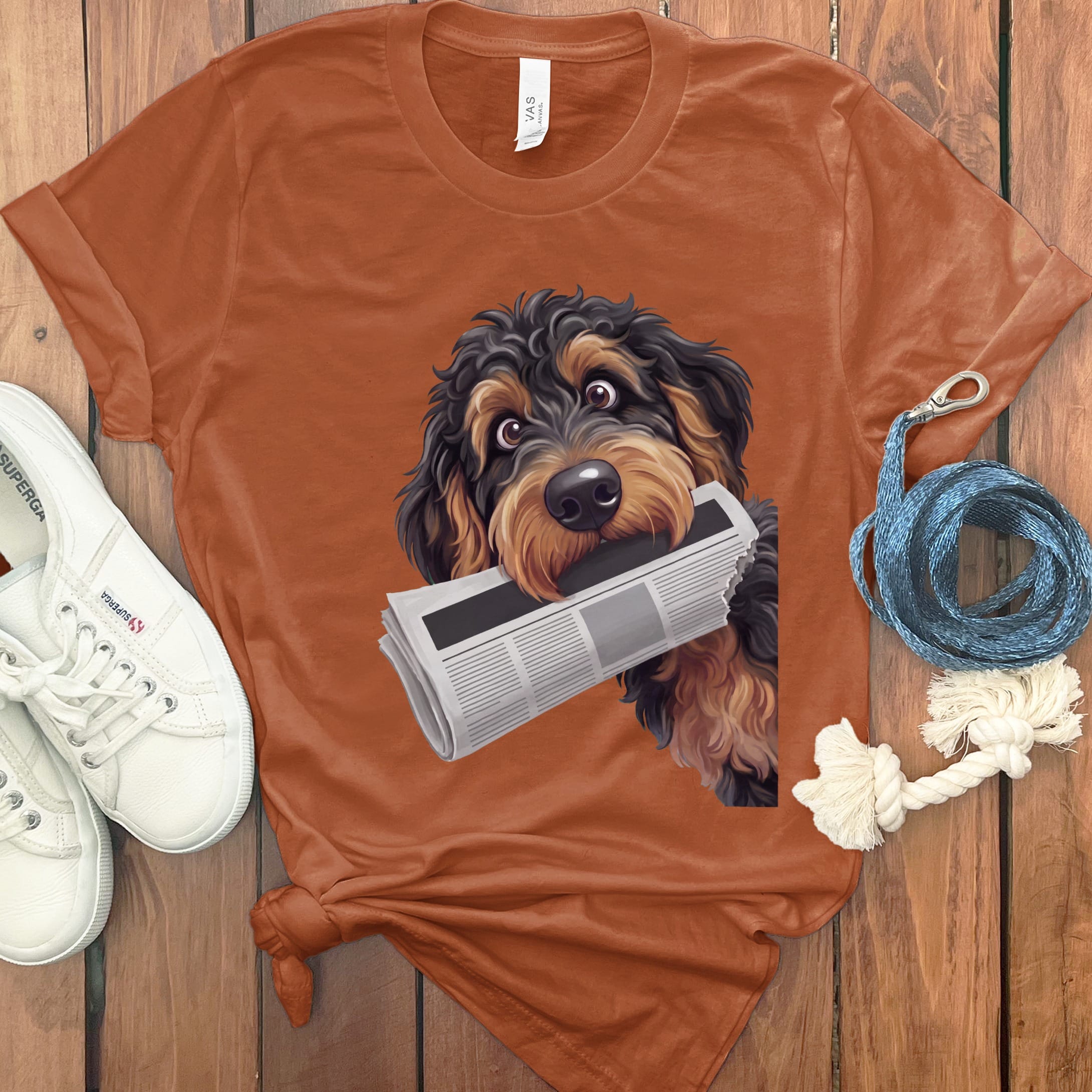 Phantom Goldendoodle Newspaper T-Shirt in Autumn / S by Puppy Jo