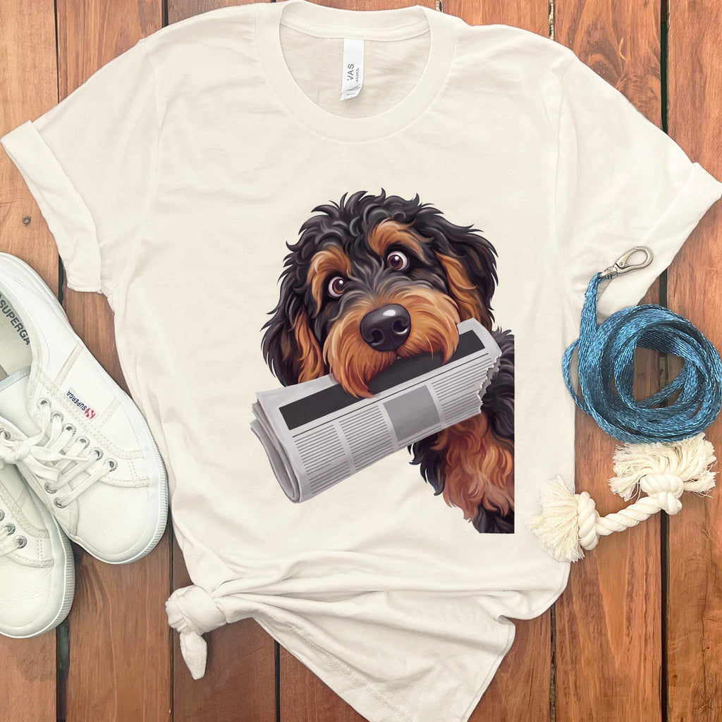 Phantom Goldendoodle Newspaper T-Shirt in Natural / S by Puppy Jo
