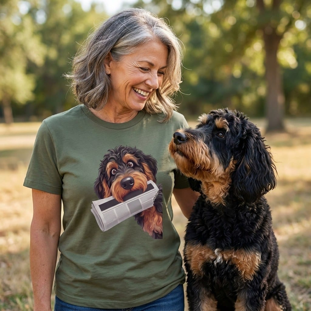 Phantom Goldendoodle Newspaper T-Shirt in by Puppy Jo