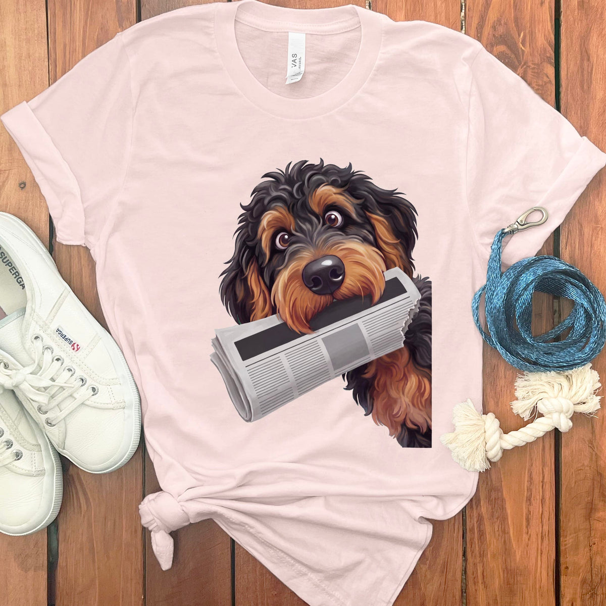 Phantom Goldendoodle Newspaper T-Shirt in Soft Pink / S by Puppy Jo