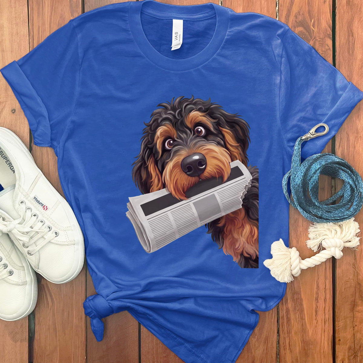 Phantom Goldendoodle Newspaper T-Shirt in True Royal / S by Puppy Jo