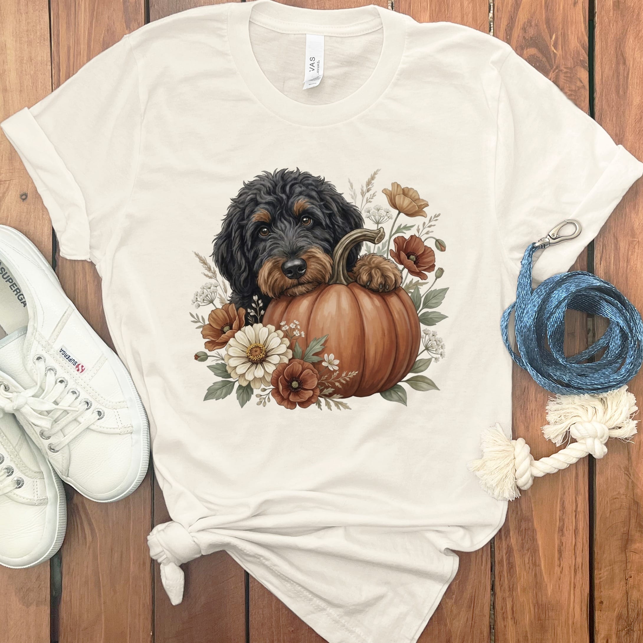 Phantom Goldendoodle Pumpkin Hug T-Shirt in Natural / S by Puppy Jo