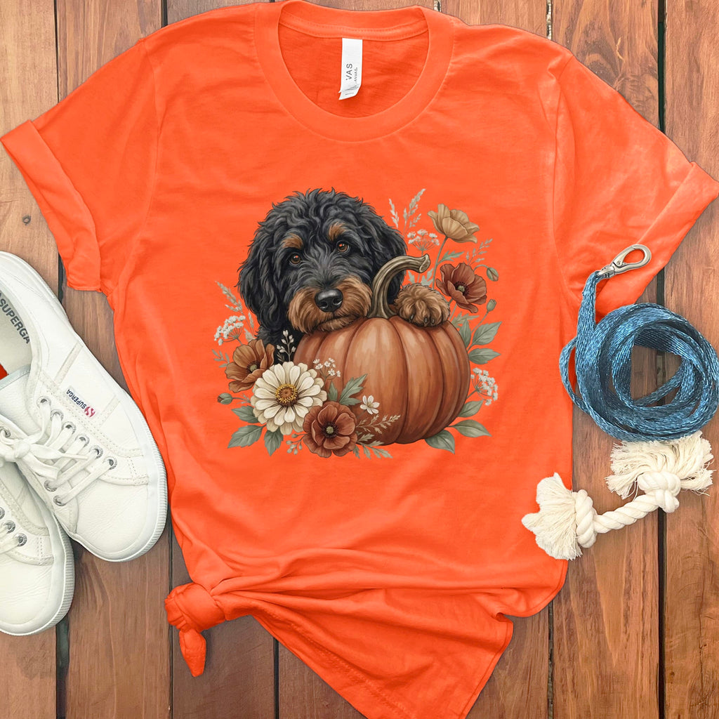 Phantom Goldendoodle Pumpkin Hug T-Shirt in Orange / S by Puppy Jo
