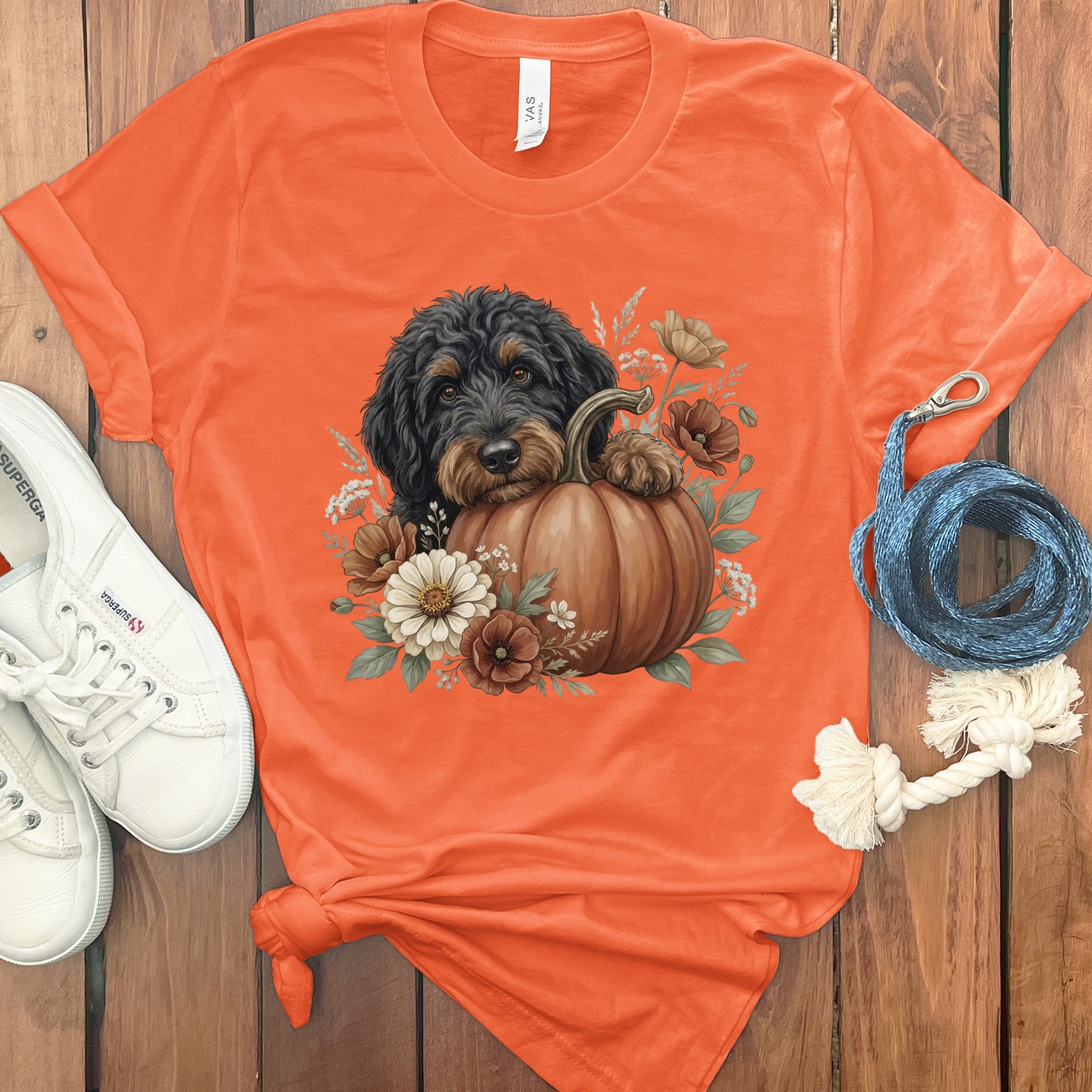 Phantom Goldendoodle Pumpkin Hug T-Shirt in Orange / S by Puppy Jo