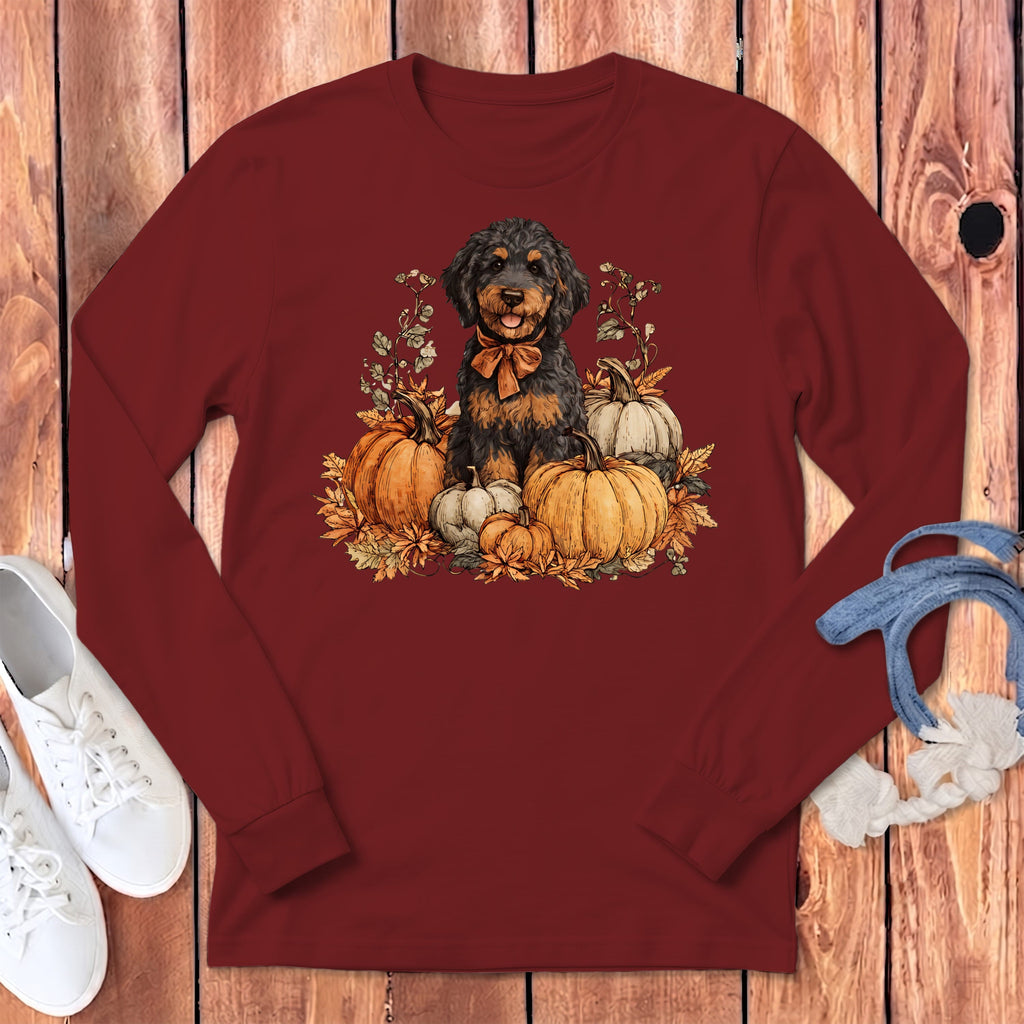 Phantom Goldendoodle Pumpkin Time Long Sleeve T-Shirt in Cardinal / S by Puppy Jo