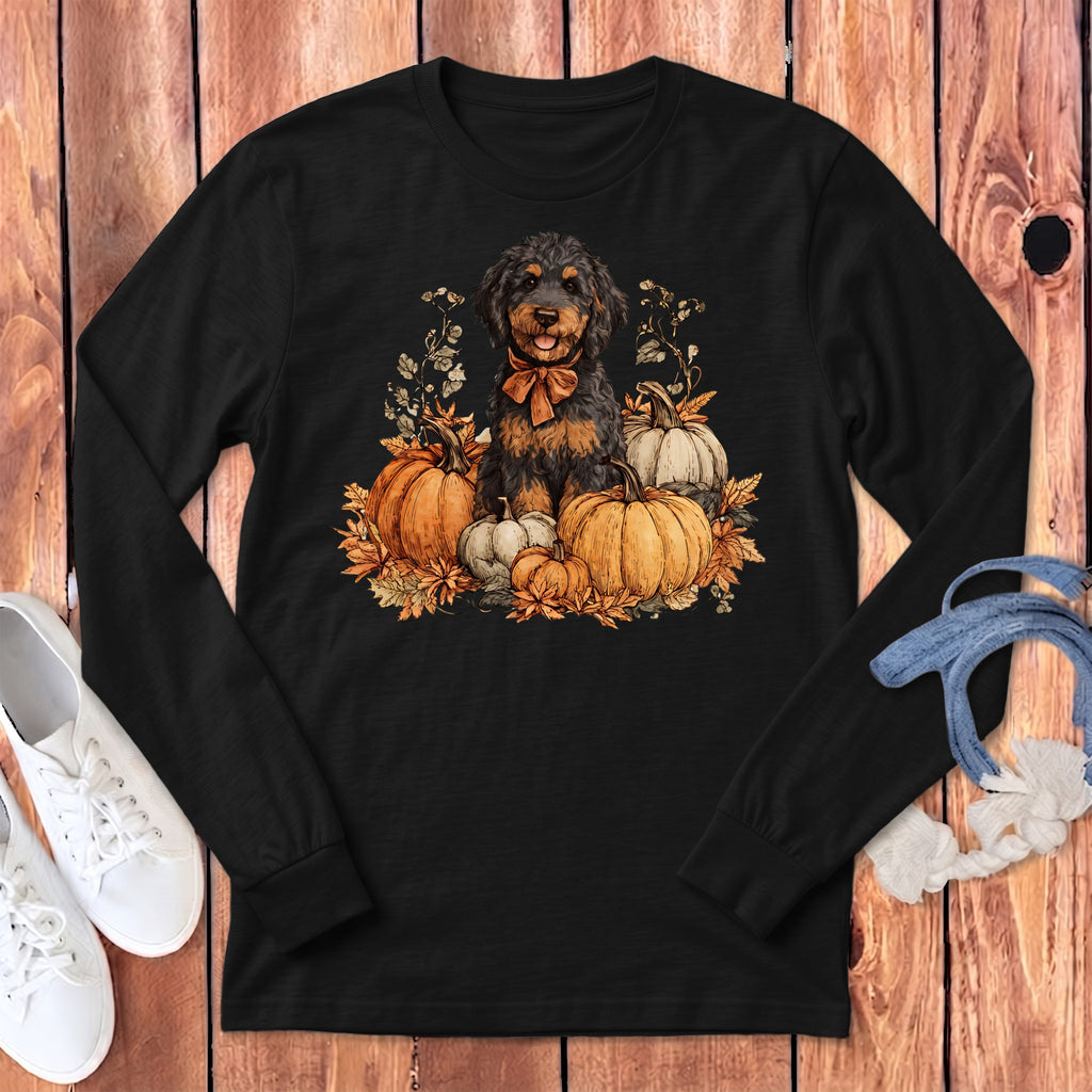 Phantom Goldendoodle Pumpkin Time Long Sleeve T-Shirt in Dark Grey Heather / S by Puppy Jo