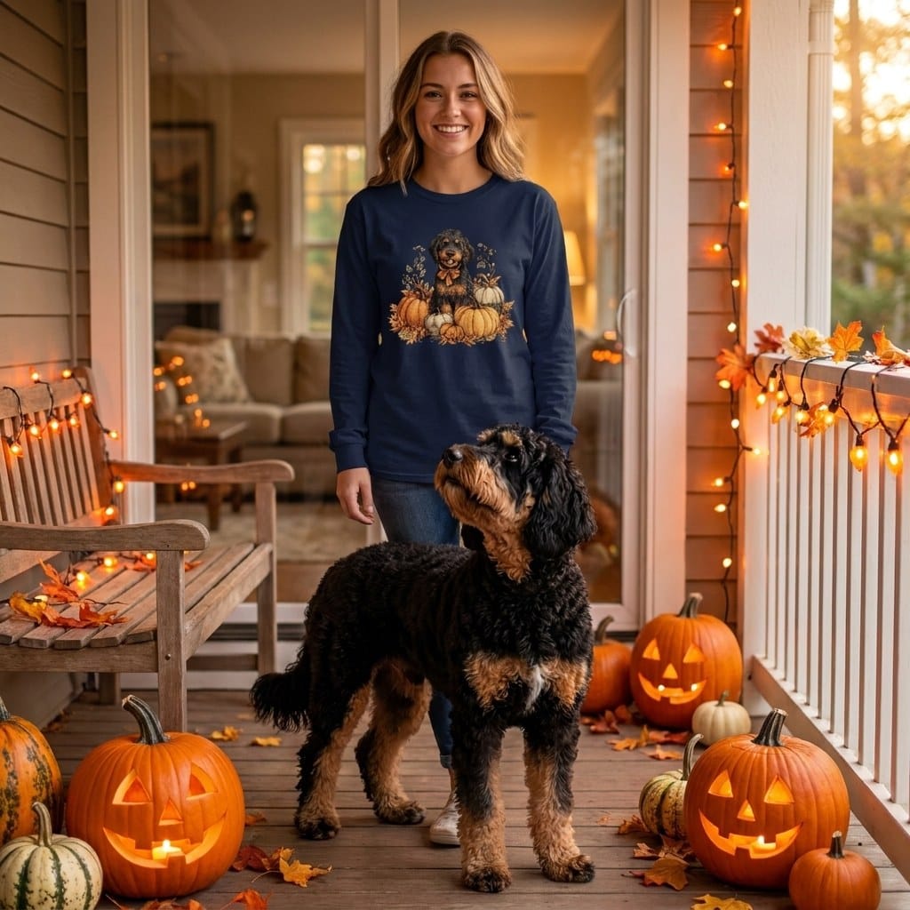 Phantom Goldendoodle Pumpkin Time Long Sleeve T-Shirt in by Puppy Jo