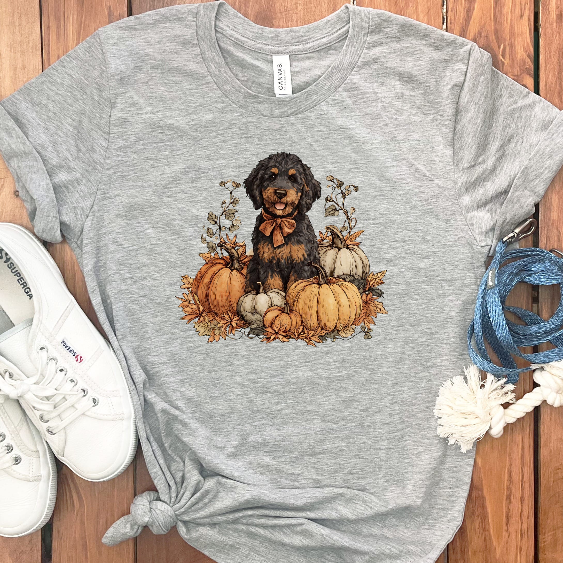 Phantom Goldendoodle Pumpkin Time T-Shirt in Athletic Heather / S by Puppy Jo