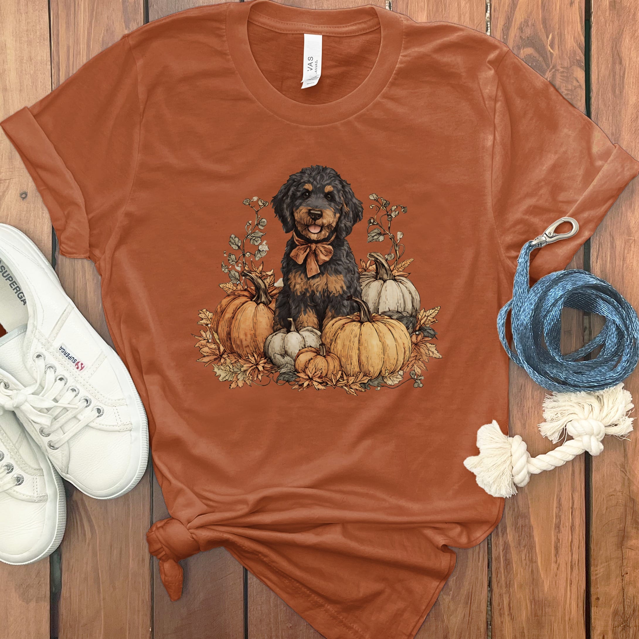 Phantom Goldendoodle Pumpkin Time T-Shirt in Autumn / S by Puppy Jo