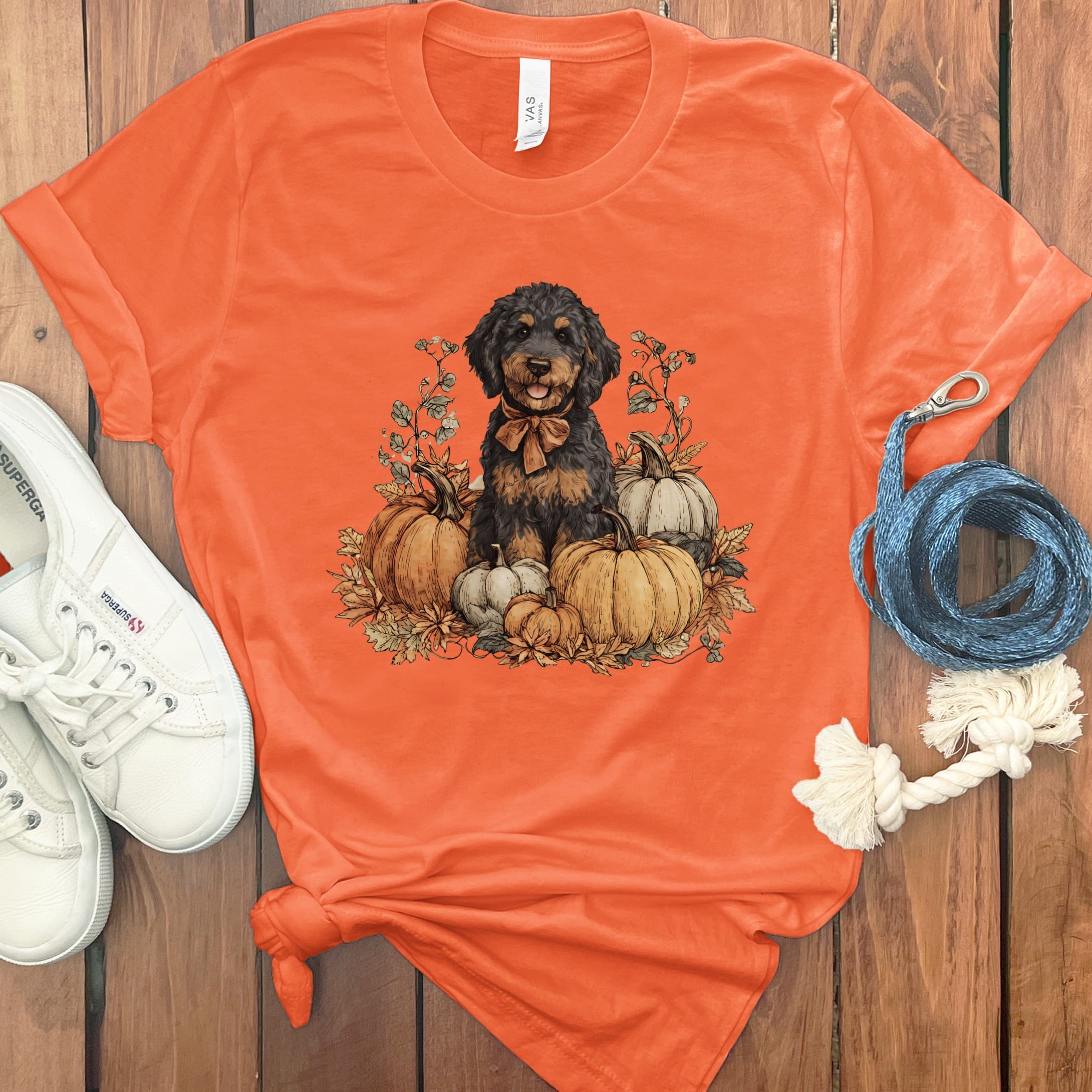 Phantom Goldendoodle Pumpkin Time T-Shirt in Orange / S by Puppy Jo