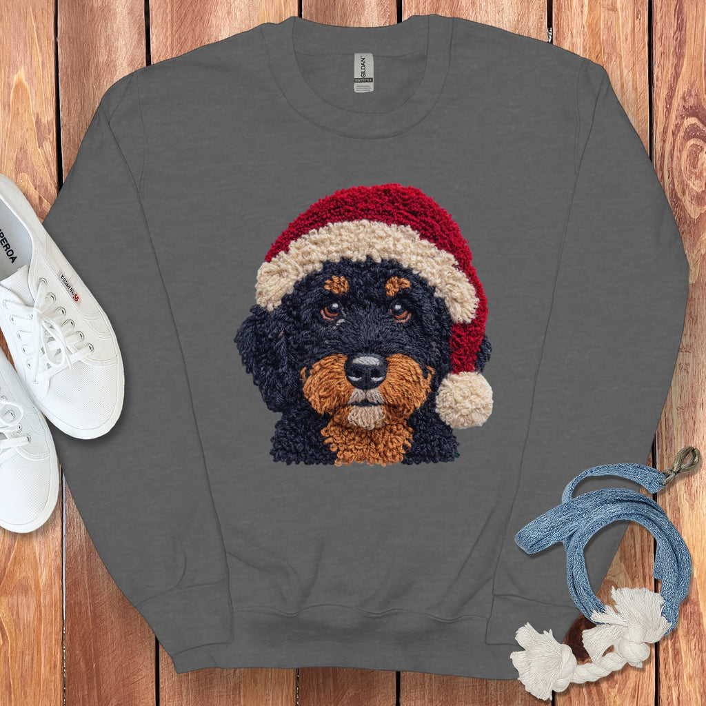 Phantom Goldendoodle Santa Faux Yarn Sweatshirt in Dark Heather / S by Puppy Jo
