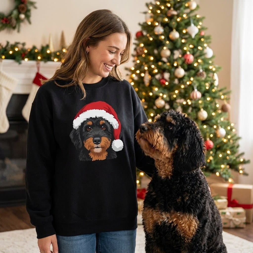 Phantom Goldendoodle Santa Faux Yarn Sweatshirt in by Puppy Jo