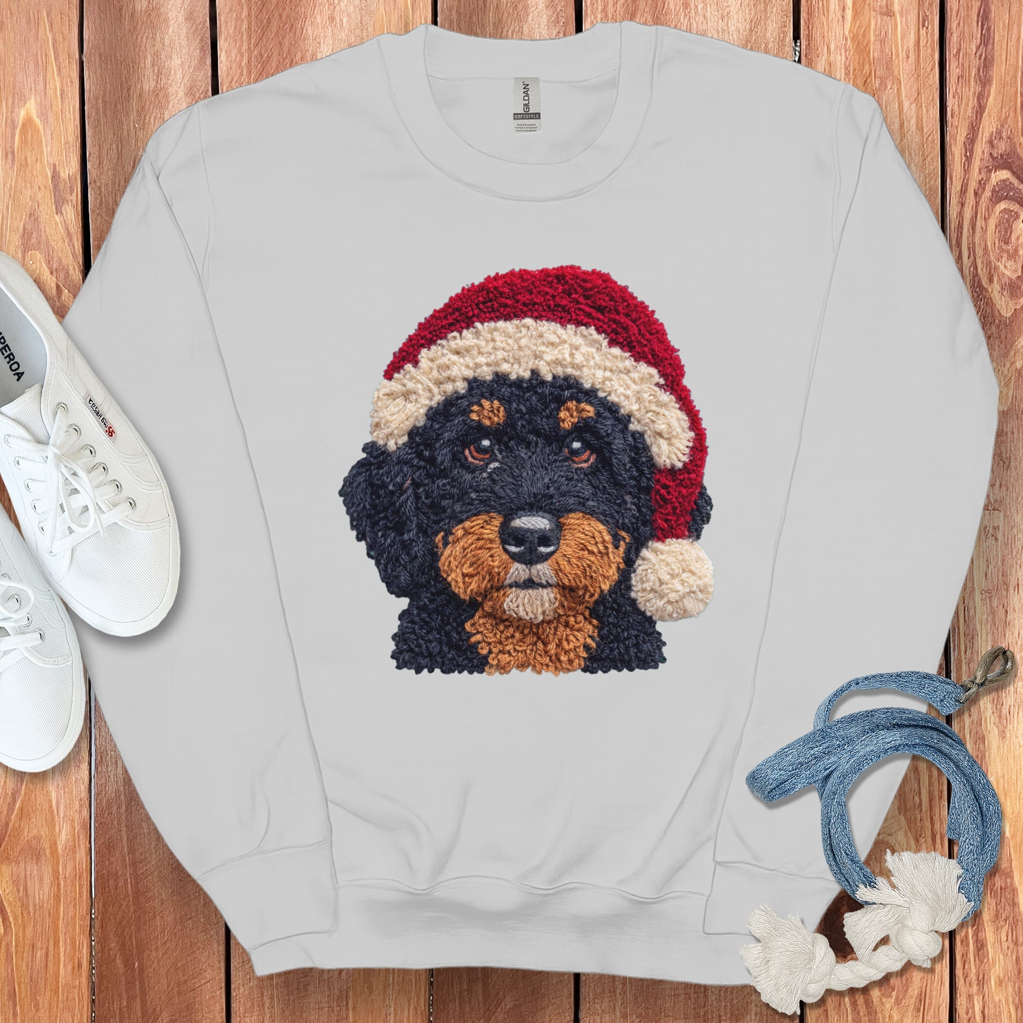 Phantom Goldendoodle Santa Faux Yarn Sweatshirt in Sport Grey / S by Puppy Jo