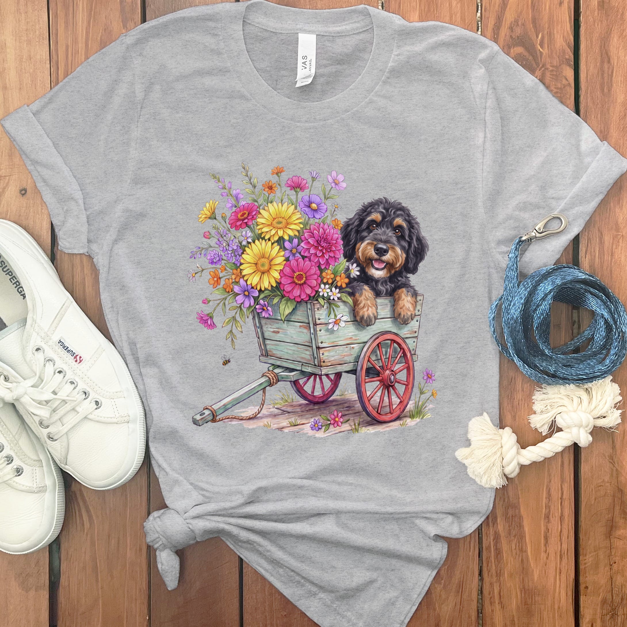 Phantom Goldendoodle Spring Wagon T-Shirt in Athletic Heather / S by Puppy Jo