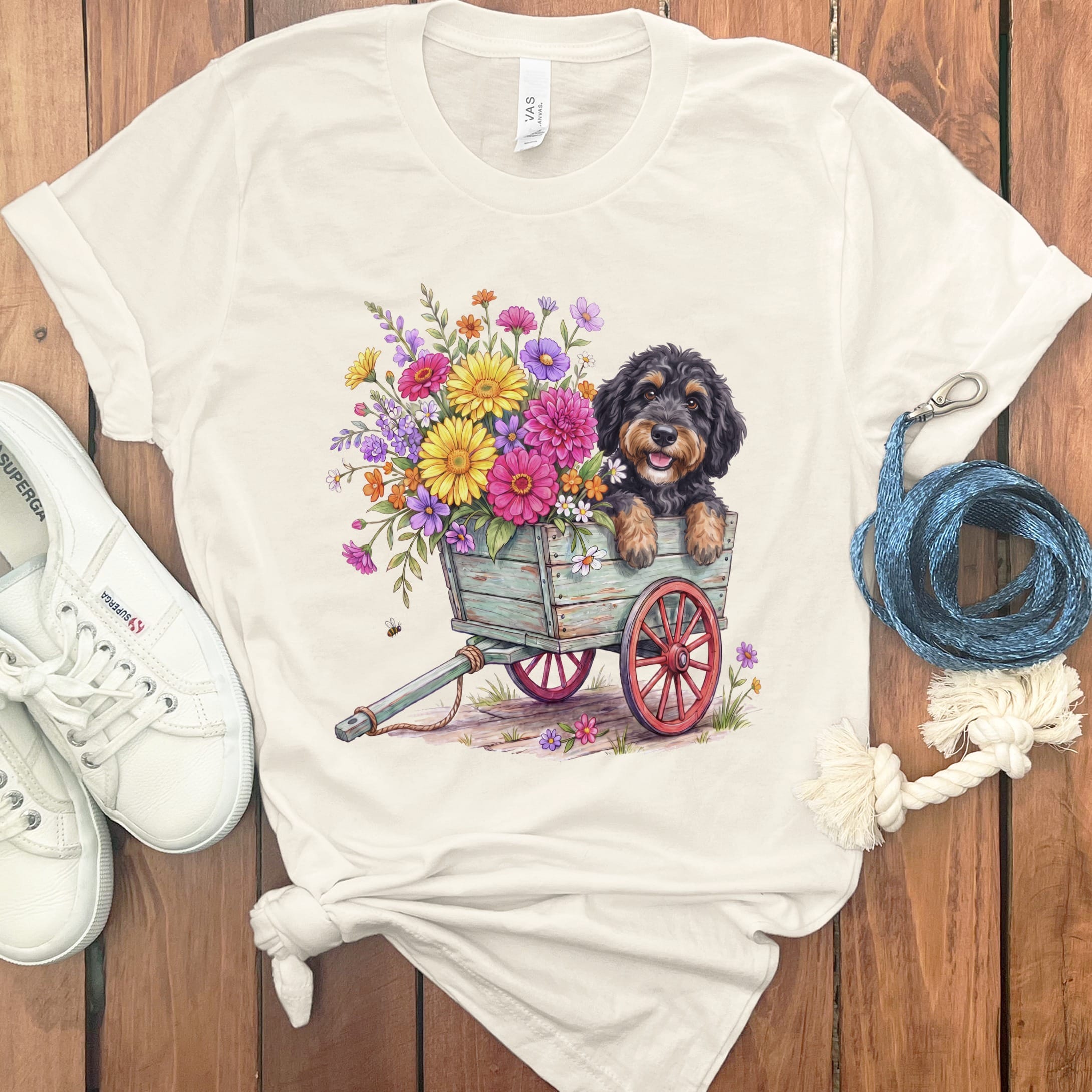 Phantom Goldendoodle Spring Wagon T-Shirt in Natural / S by Puppy Jo