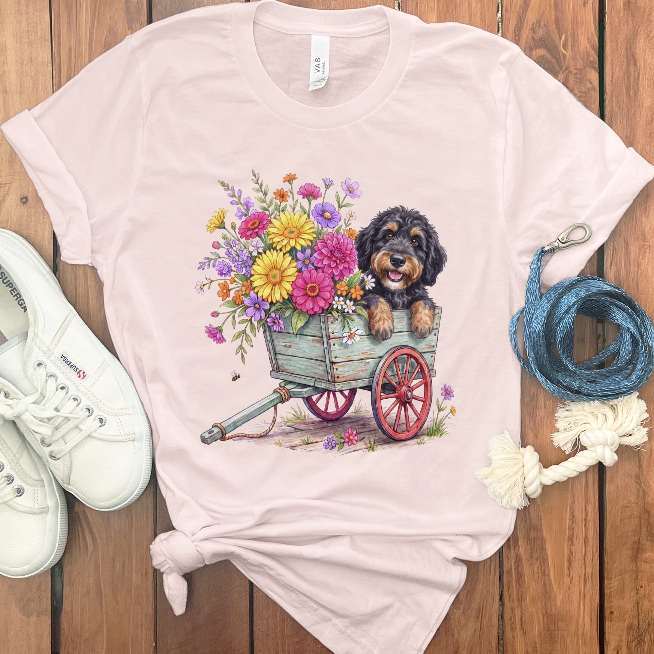 Phantom Goldendoodle Spring Wagon T-Shirt in Soft Pink / S by Puppy Jo