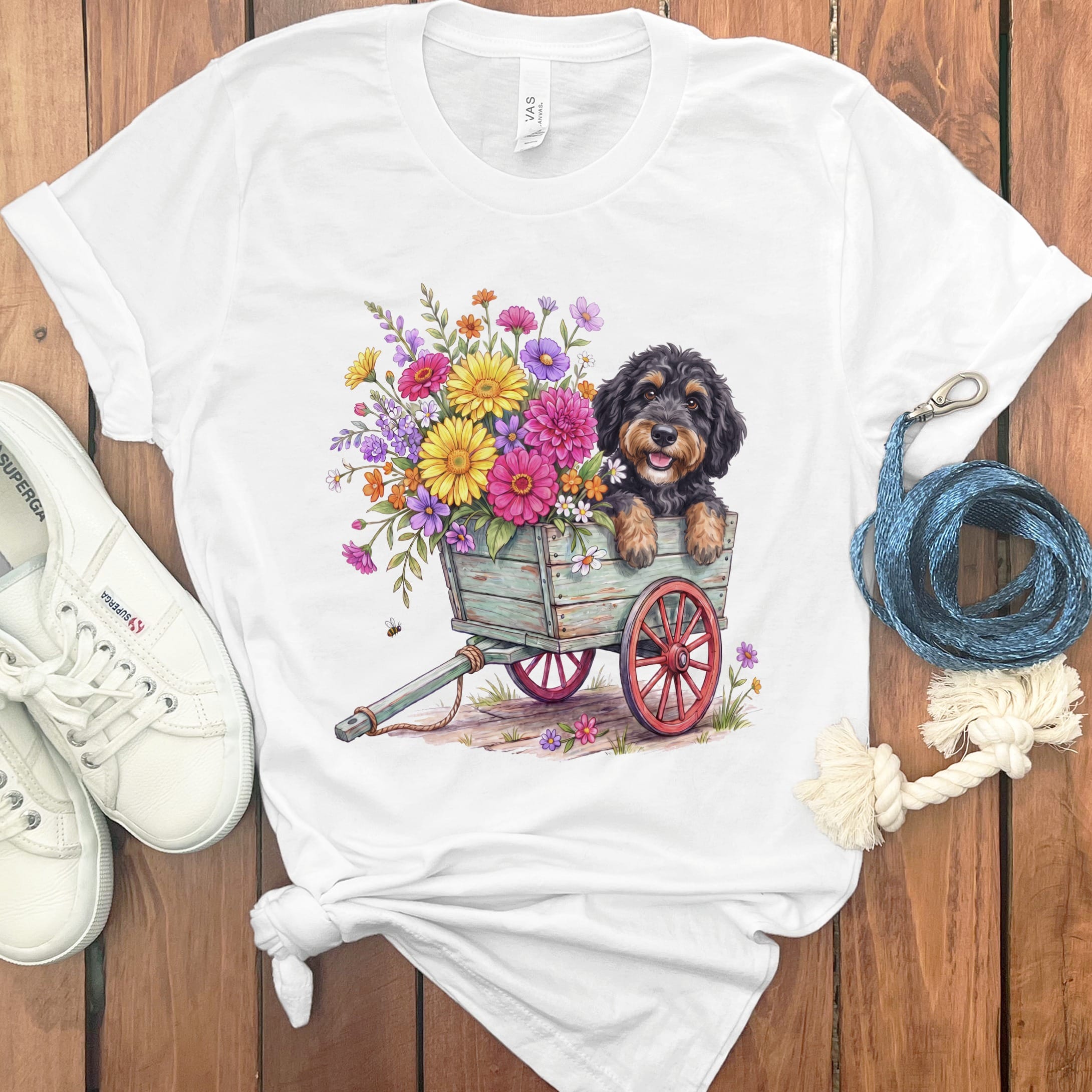 Phantom Goldendoodle Spring Wagon T-Shirt in White / S by Puppy Jo