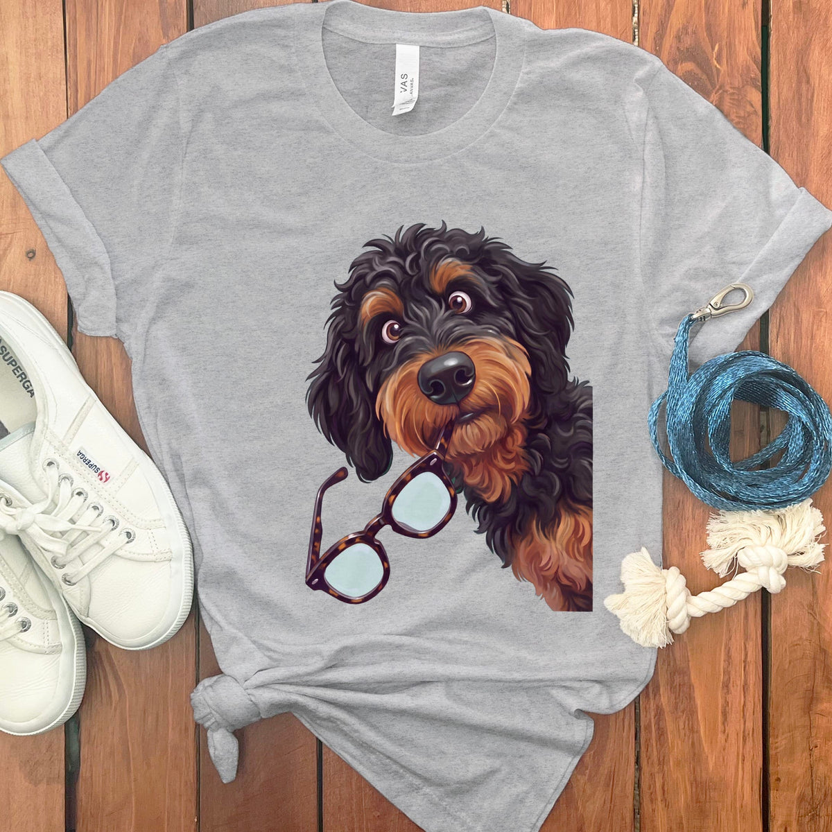 Phantom Goldendoodle Stolen Glasses T-Shirt in Athletic Heather / S by Puppy Jo