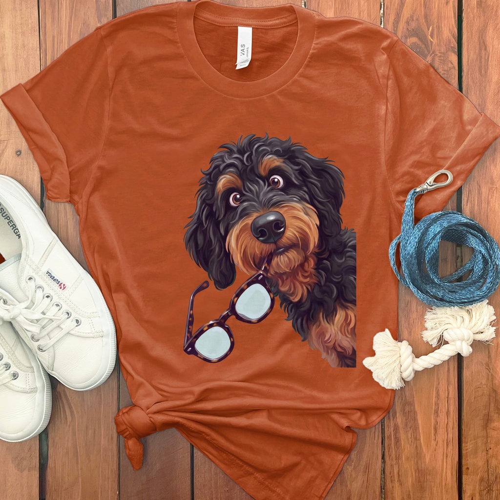 Phantom Goldendoodle Stolen Glasses T-Shirt in Autumn / S by Puppy Jo