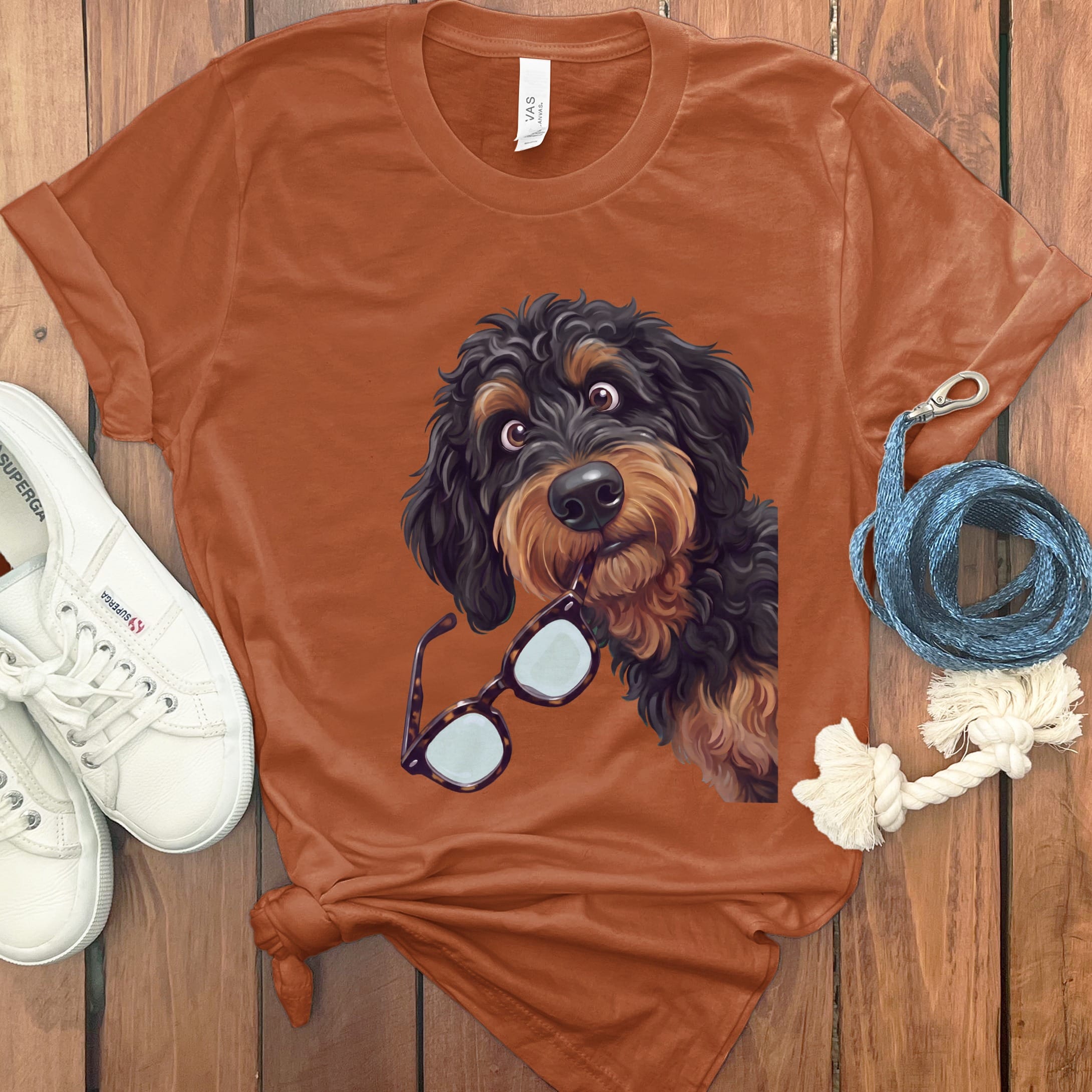 Phantom Goldendoodle Stolen Glasses T-Shirt in Autumn / S by Puppy Jo