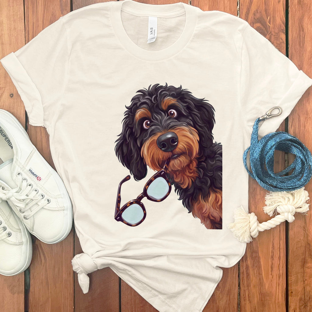 Phantom Goldendoodle Stolen Glasses T-Shirt in Natural / S by Puppy Jo
