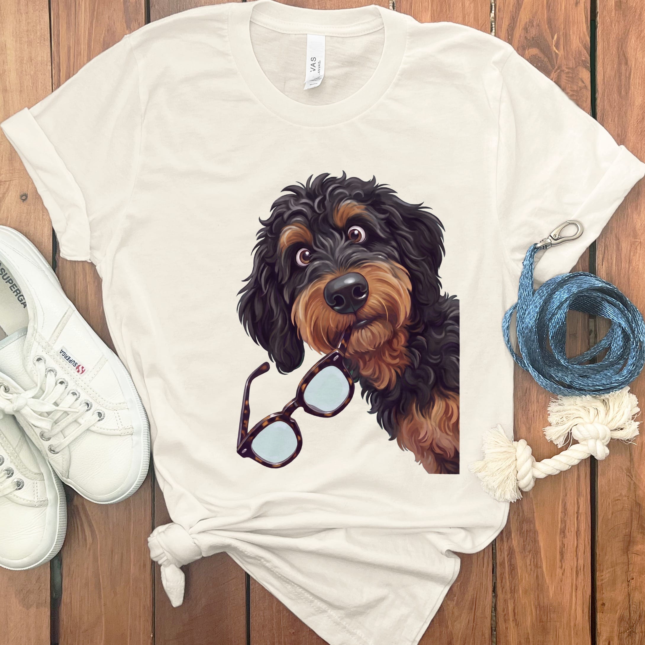 Phantom Goldendoodle Stolen Glasses T-Shirt in Natural / S by Puppy Jo