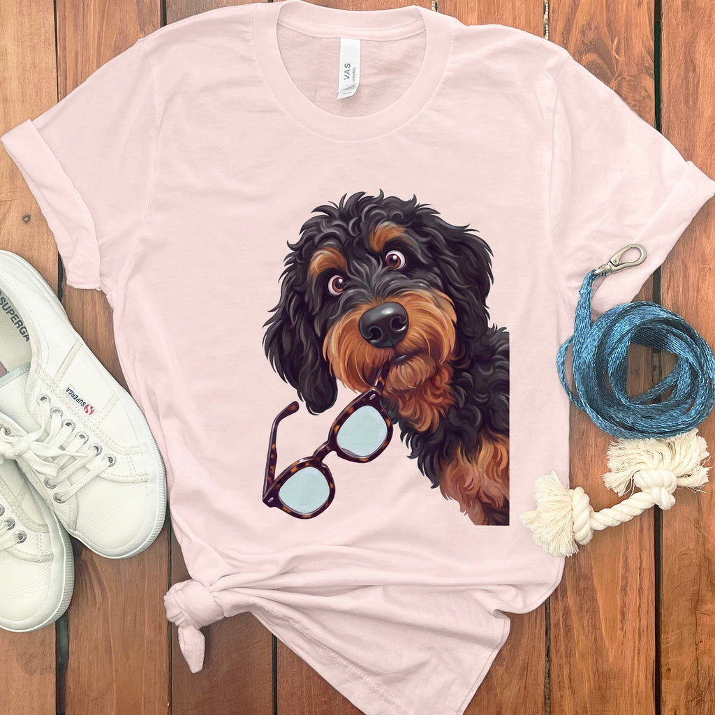 Phantom Goldendoodle Stolen Glasses T-Shirt in Soft Pink / S by Puppy Jo