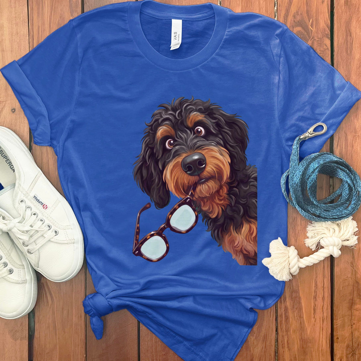 Phantom Goldendoodle Stolen Glasses T-Shirt in True Royal / S by Puppy Jo